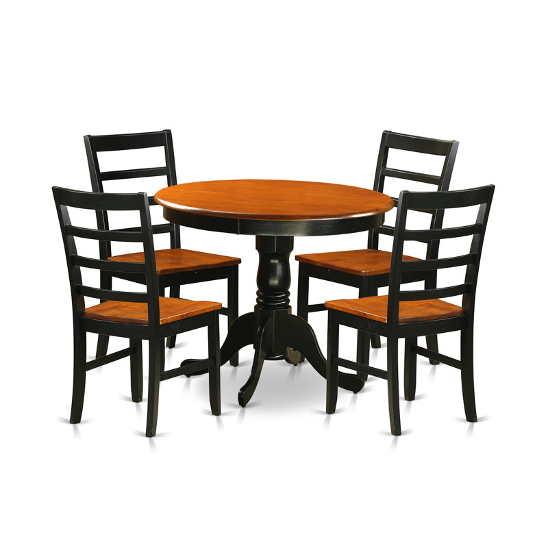 Ensemble de table de salle à manger 5 pièces comprenant une table de cuisine ronde avec piédestal et 4 chaises de salle à manger, 36 po x 36 po, noir et cerise