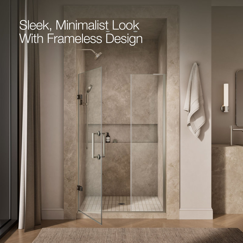 Components 45-1/4-In46-In W X 71-1/2-In H Frameless Pivot Shower Door With 3/8-In Crystal Clear Glass And Back-To-Back Vertical Door Pulls