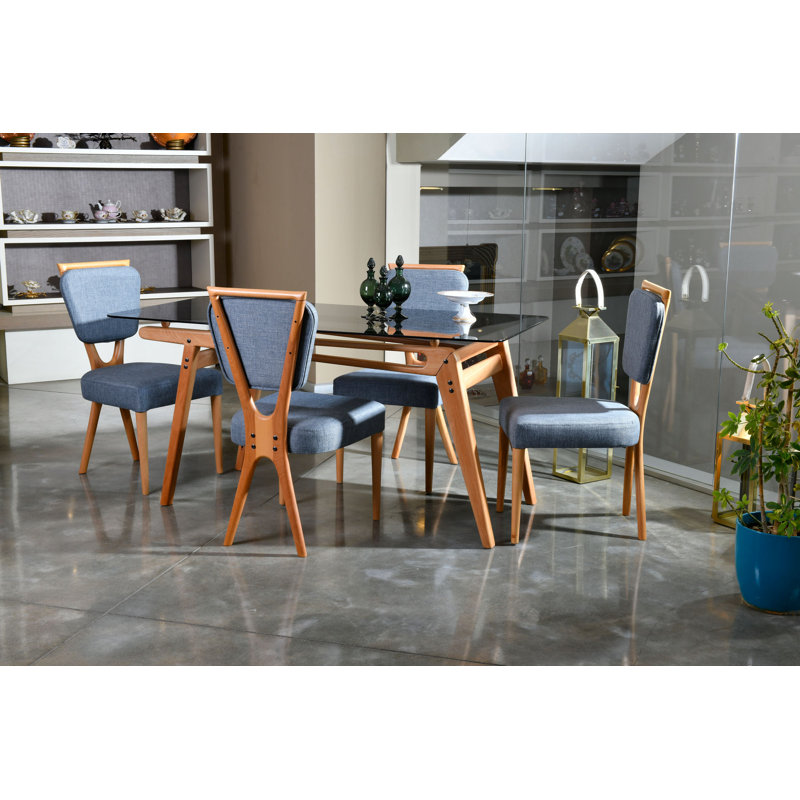 Ensemble repas pour 4 personnes Poyen, Bleu / noyer