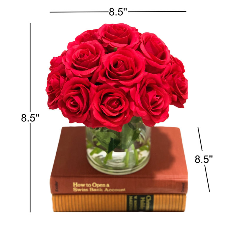 Real Touch Red Rose Arrangement Cylinder Glass