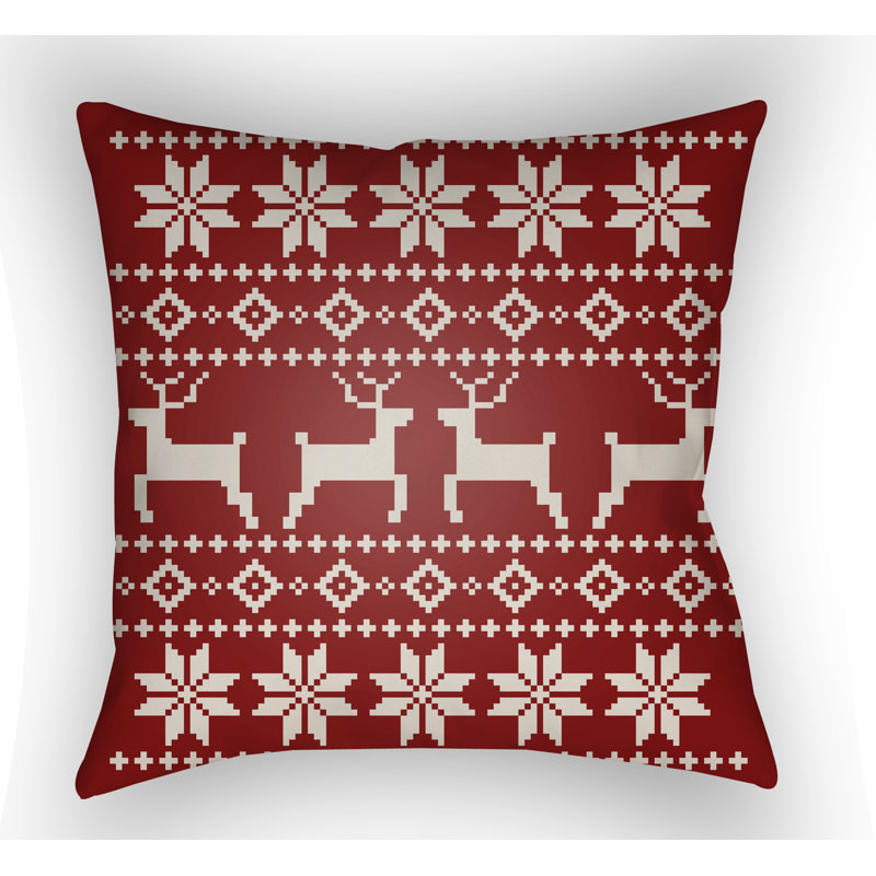 Fair Isle Indoor/Outdoor Throw Pillow, 18" H x 18" W x 4" D, Red/Beige