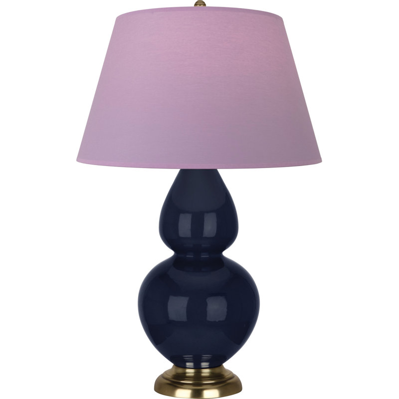 Lampe de table double gourde en céramique, Lavande / prune, Bleu minuit verni / laiton, Laiton
