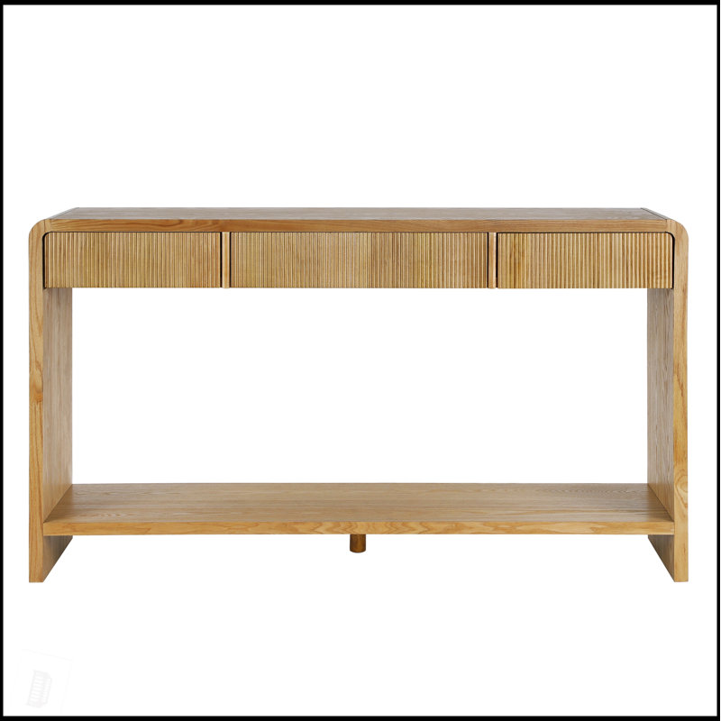 Console moderne à 3 tiroirs avec lattes verticales, conception à bord arrondi pour le rangement du vestibule et du couloir