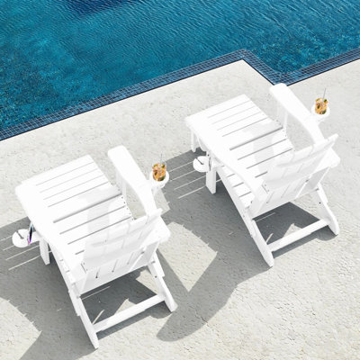 Fauteuil Adirondack pliant inclinable avec foyer et repose-pieds coulissant en PEHD (lot de 2)