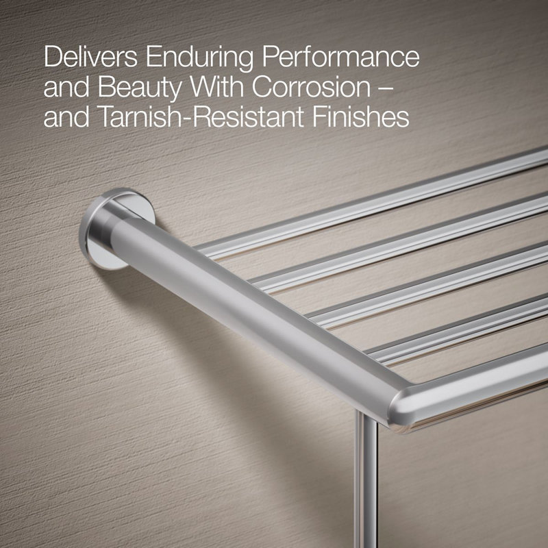 Kumin Hotelier Accent Shelf with Towel Bar, Polished Chrome