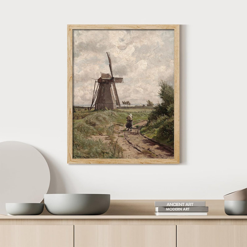 " Path By The Beautiful Windmill In Countryside Wall Art Print Natural Landscape Wall Decor ", 10" H x 8" W x 0.75" D