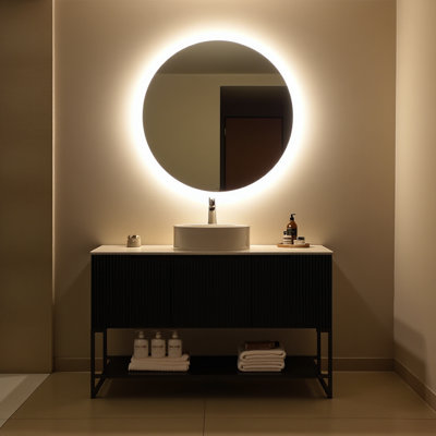 48" Bathroom Vanity With Sink, Freestanding Bathroom Storage Cabinet With 3 Doors And Open Shelf, White Round Ceramic Vessel Basin And Carrara White Sintered Stone Countertop, Black