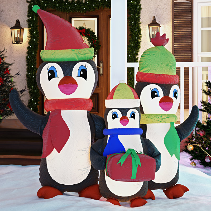 Famille de pingouins gonflables de Noël de 5 pieds avec cadeau