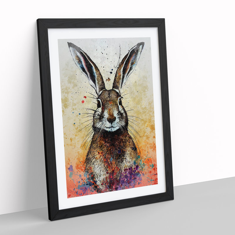 Colourful Watercolour Hare No.1 - Single Picture Frame Print, Black, 46cm H x 34cm W x 2cm D