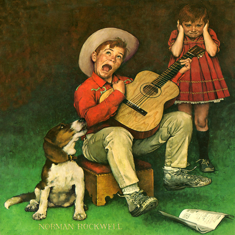 « the music man » par norman rockwell, reproduction d’art sur toile tendue, H 26 po x l 26 po x P 1,5 po