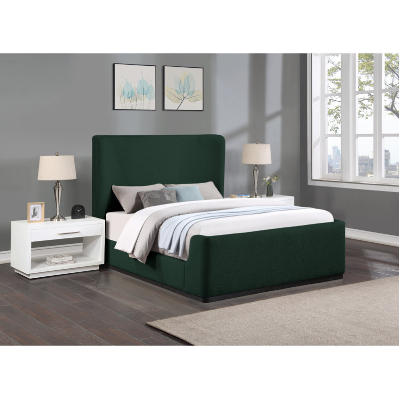 Oliver Boucle Fabric Queen Bed, Green Boucle Fabric, Full