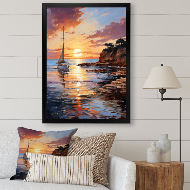 «Espagne Sunset at Ibizas I», reproduction d'art sur toile, H 40 po x l 30 po x P 1,5 po, Cadre photo noir