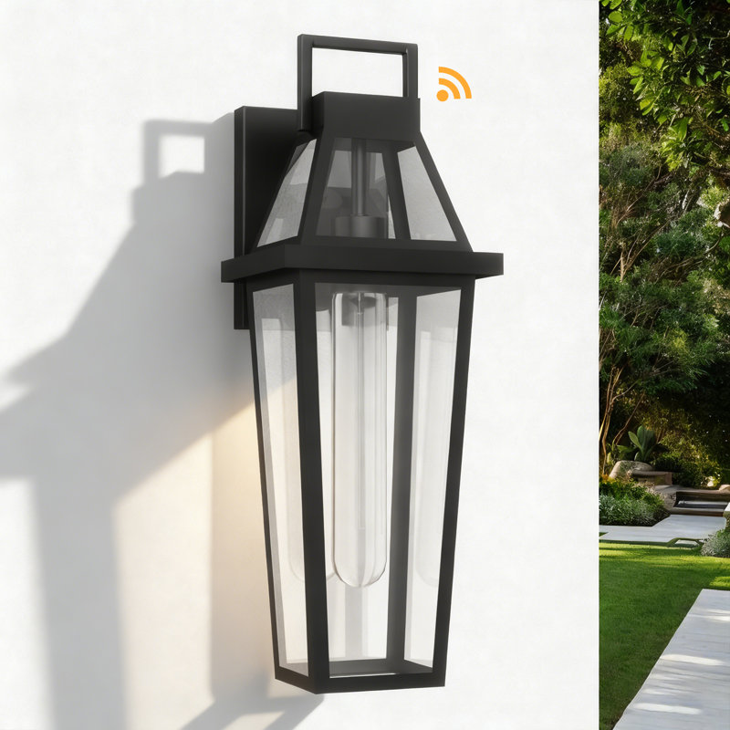 Joud 1 - Light 18.4"H Tempered Glass Outdoor Wall Light with Dusk to Dawn
