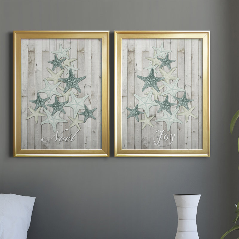 «Coastal Christmas III», ensemble de 2 impressions sur toile encadrées, H 36,5 po x l 26,5 po x P 1,25 po, Cadre doré