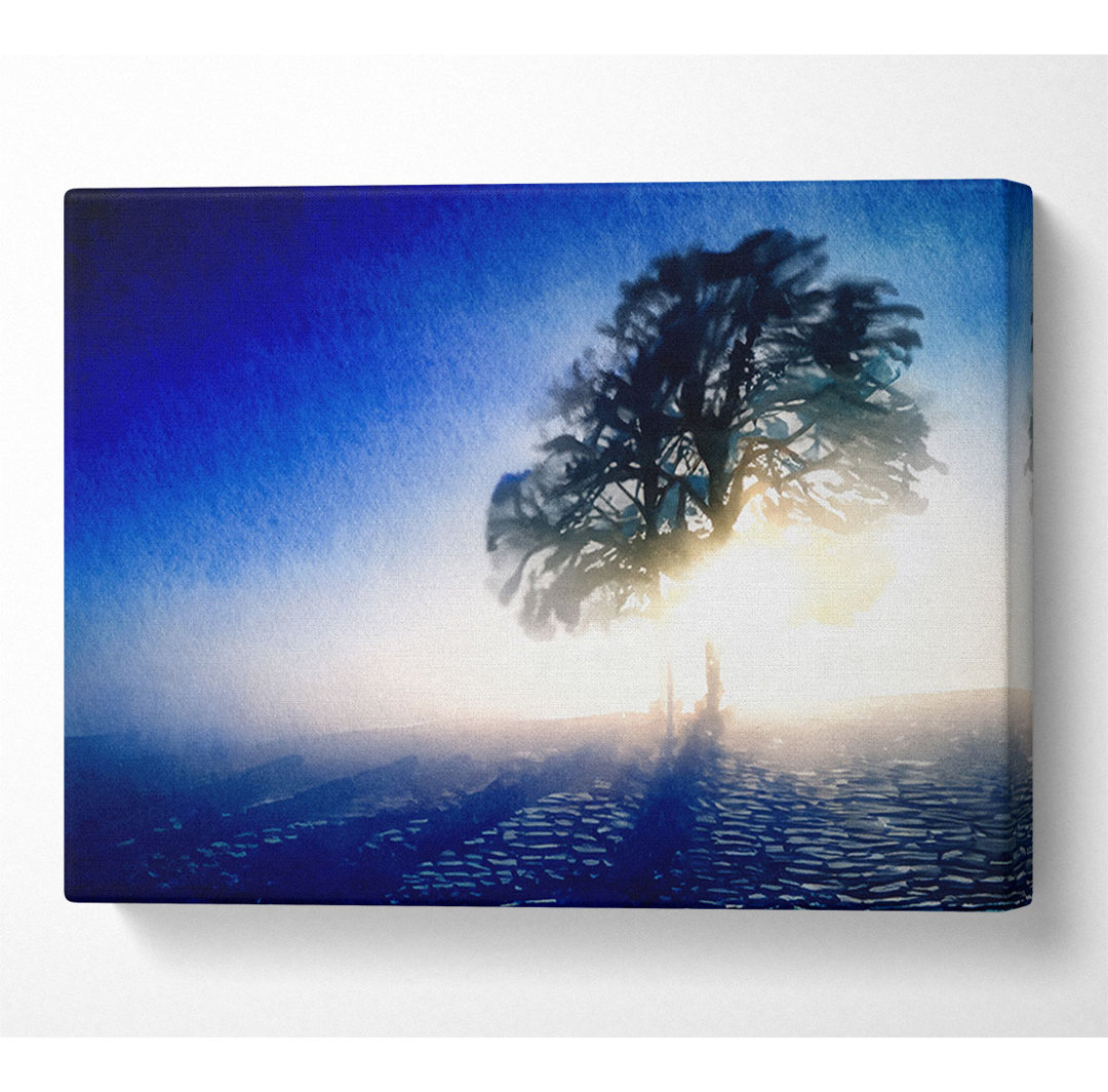 Nebliger Baum bei Sonnenaufgang - Kunstdrucke auf Leinwand - Wrapped Canvas