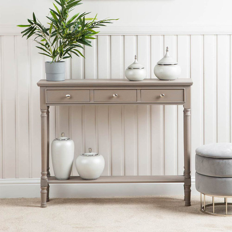 3 Drawer Console Table for Hallway & Living Room Furniture, Slim Entry Hall Table Cabinet, 81 H x 100 W x 24 D cm, Taupe