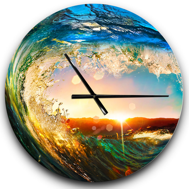 Colored Ocean Waves Falling Down - Modern wall clock, Large