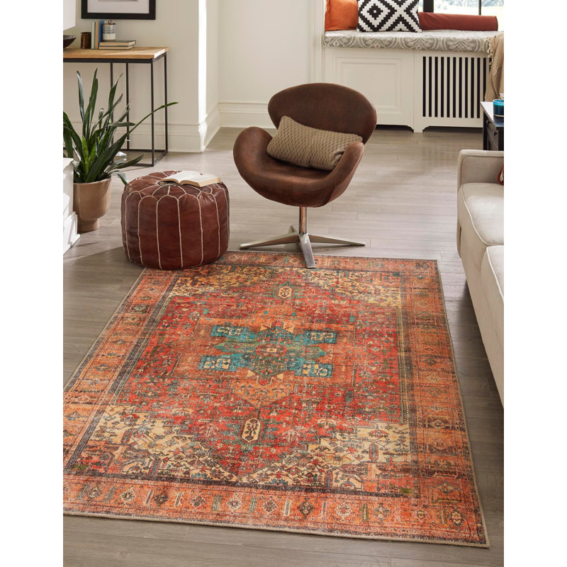 Tapis oriental rouge rouille, Rectangle de 5 pi x 8 pi