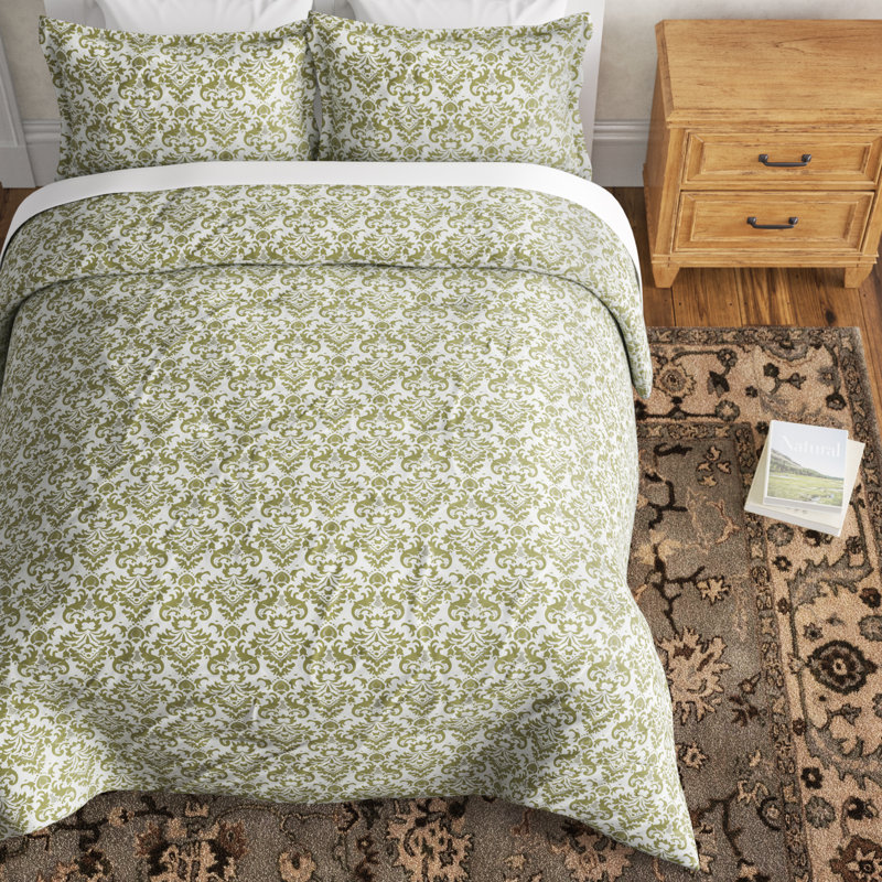 Acworth Green/Ivory Standard Cotton 3 Piece Duvet Cover Set, Full / Queen Duvet Cover + 2 Standard Shams