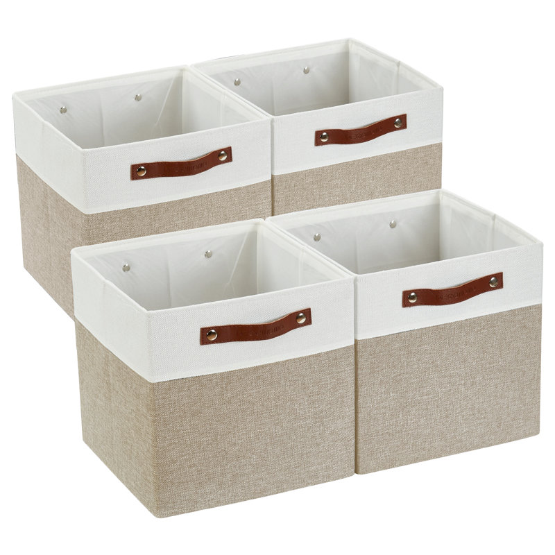 Ensemble de bacs en tissu robuste, H 11 po x l 11 po x P 11 po, Kaki / Blanc