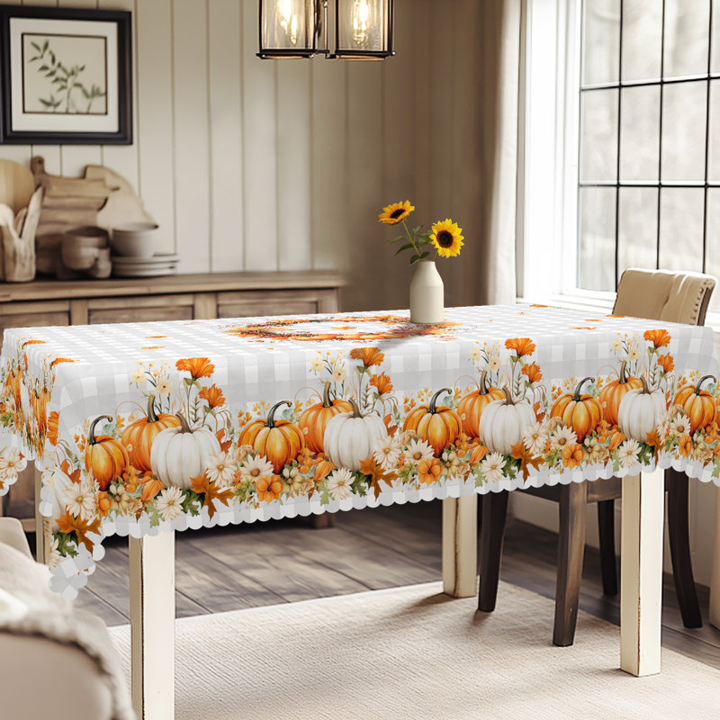 Autumn-Winter Tablecloth 140x180cm Rectangular Seasonal Holiday Patterns Pumpkin Motifs Party Picnic Dinner Table Cover
