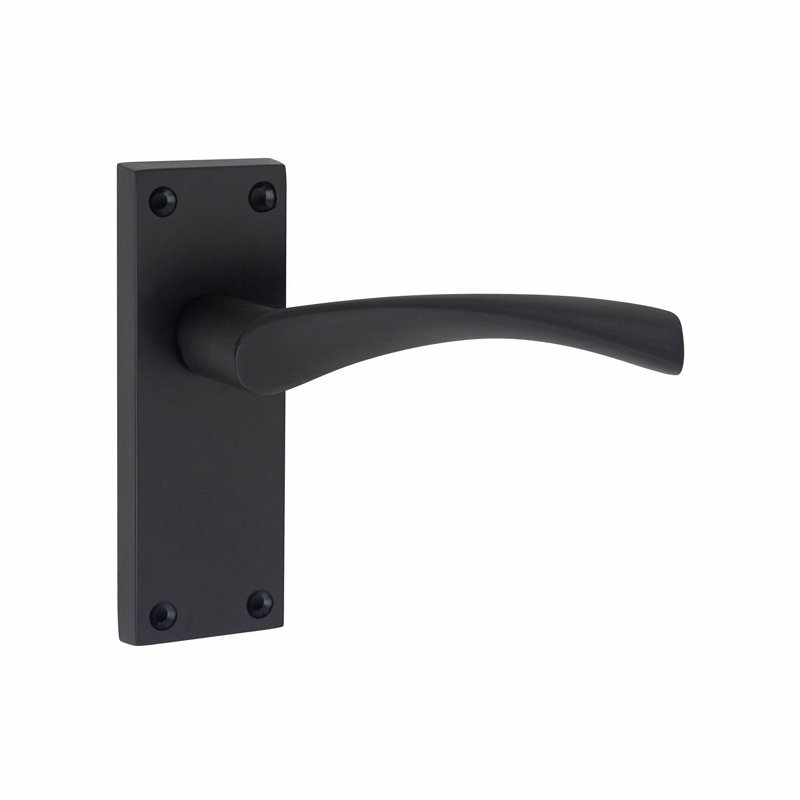  1 Pair Victorian Scroll Astrid Door Handles Latch in Matt Black Finish - 120mm x 40mm Backplate