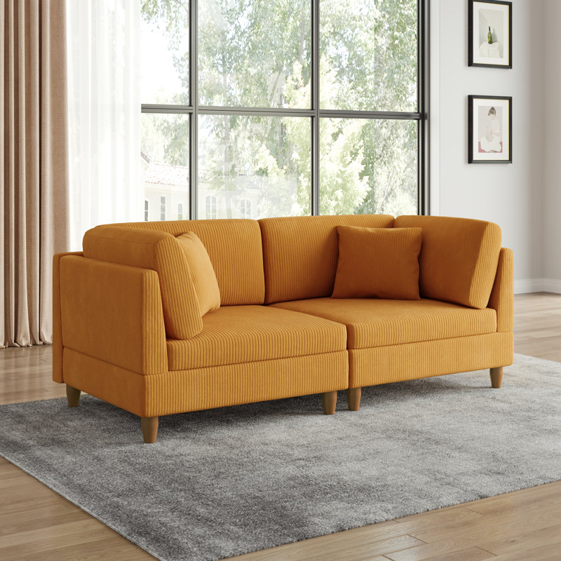 Canapé modulaire rembourré en velours côtelé 2 pièces Seemab, Orange