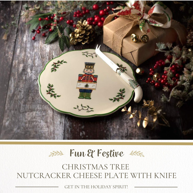 Spode Christmas Tree Nutcrackr Cheese Plate W Knife