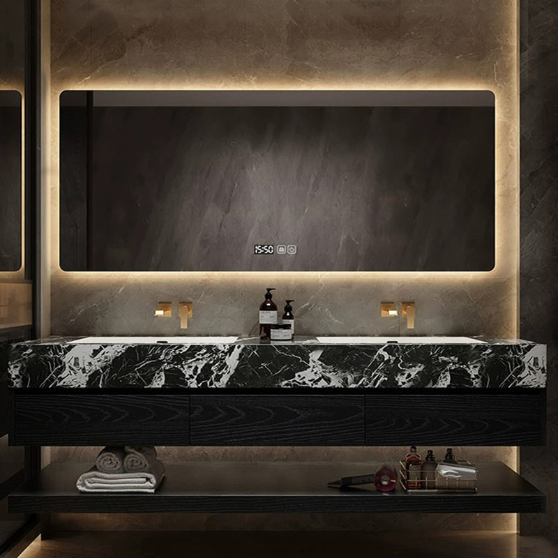 Armoire de salle de bain légère et luxueuse, 79", Noir