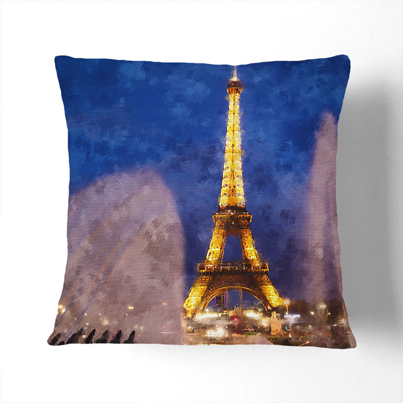 Eiffel Tower Vol.6 Square Throw Cushion, 40cm H x 40cm W x 15cm D, Black