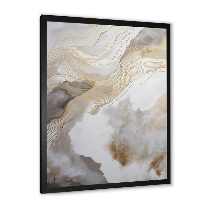 Art abstrait doré et gris V - impressions sur toile abstraites, H 40 po x l 30 po, Impression encadrée, Noir