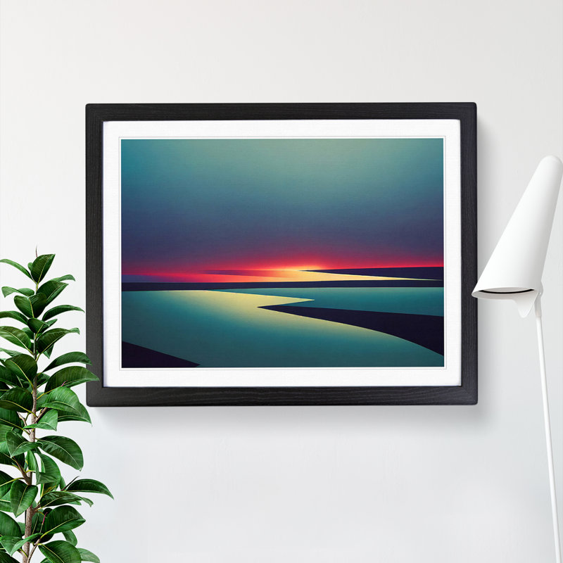 Abstract Ocean Scene - Single Picture Frame Print, 34cm H x 46cm W x 2cm D, Black
