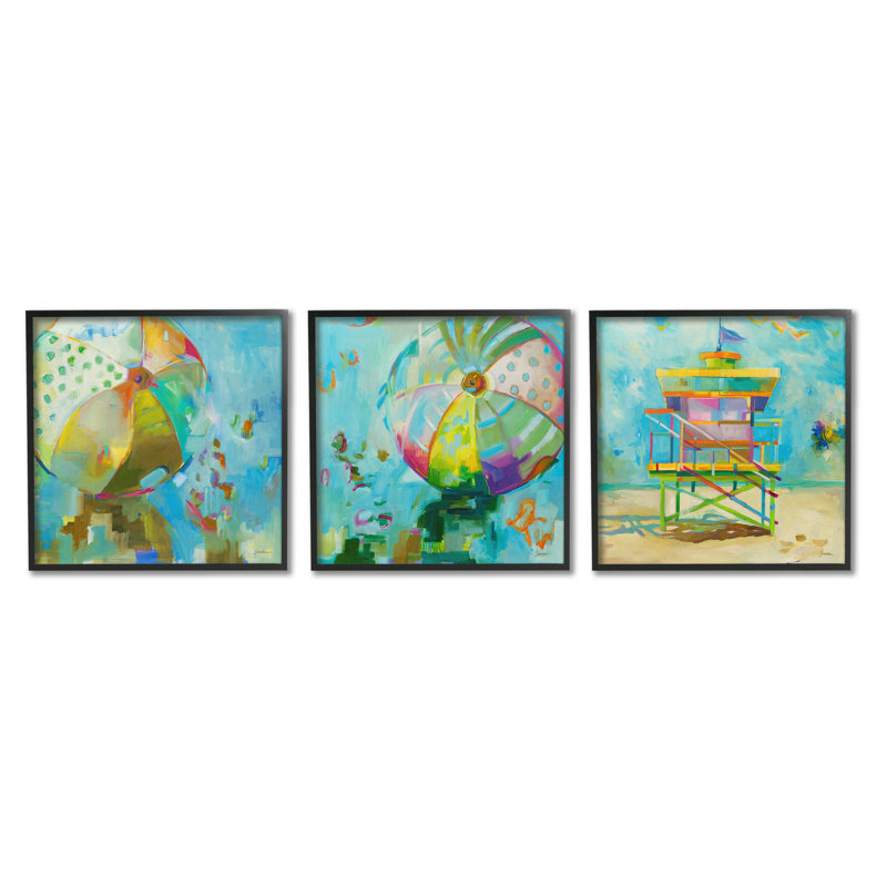 Colorful Abstract Beach Scenes on Canvas with Black Frame