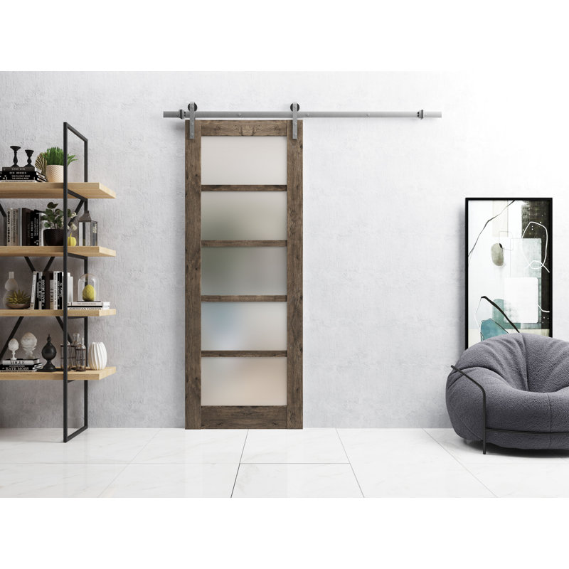 Porte de grange à panneaux en bois Quadro sans trousse de quincaillerie d'installation, Chêne cognac, 24 po x 80 po