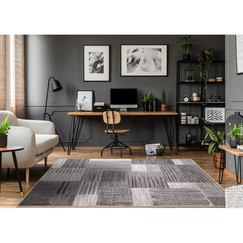 Tapis géométrique moderne à motif géométrique gris crème Fresno, Rectangle 7 pi 9 po x 10 pi 6 po