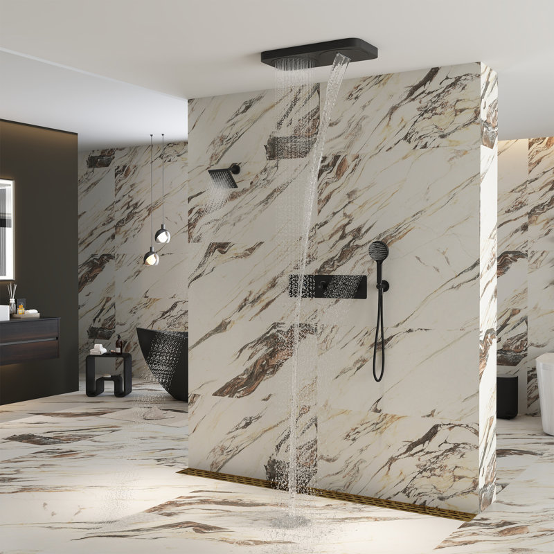 Système de douche thermostatique à deux têtes de douche 23 po et 6 po avec douchette à 4 fonctions