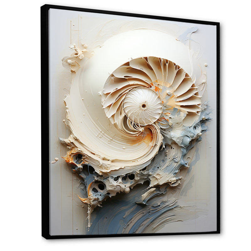 Art abstrait sur toile, "Nautilus", H 32 po x l 16 po x P 1 po, Cadre flottant noir