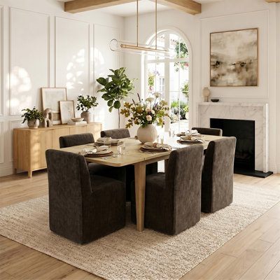 Ensemble de salle à manger extensible 7 pièces avec 6 chaises roulantes en chenille