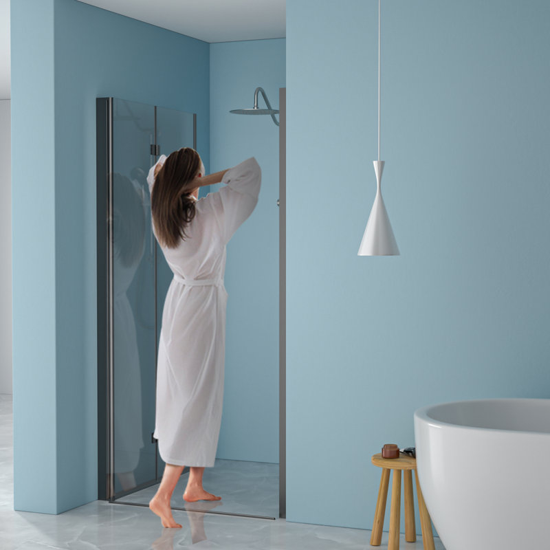 34"W X 72"H Fold Frameless Shower Door With Tempered Glass, 1/4 Inch (6 Mm), Matte Black, Matte Black