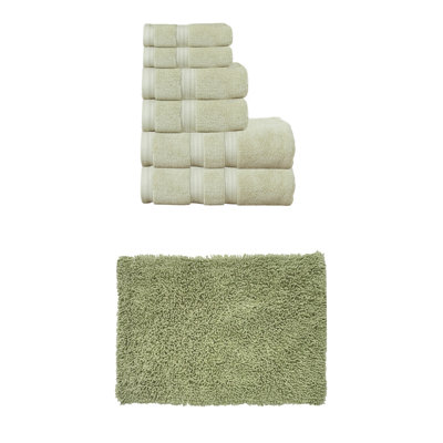 Ensemble de serviettes 6 pièces 100% coton et 1 tapis de bain 17 x 24 "Fantasia Collection, (ensemble de 7)