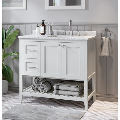 Meuble-lavabo simple 36 po avec comptoir en quartz Carrara de Chrisna