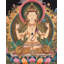 Chengrezig à 4 bras flanqué de Boddhisattvas | Gouache et acrylique sur toile de coton avec or 24 carats
