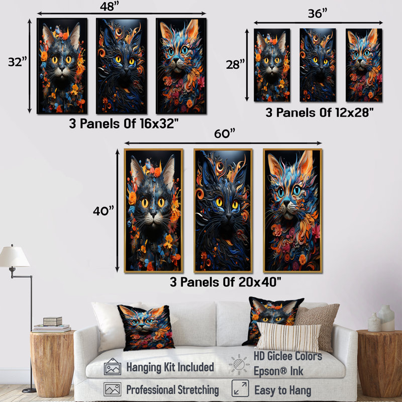 «Pixiebob» réfléchissant à un collage de chats, Cadre flottant noir, H 32 po x l 48 po