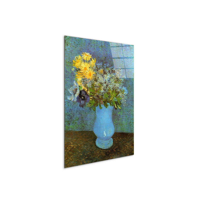 Vase with Lilacs Daisies and Anemones By Van Gogh Vincent 80cm H X 60cm W CrystalArt Material Acrylic Glass Effect, Frameless Panel Lightweight Ready to Hang