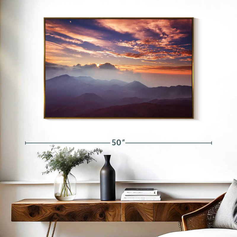 Haleakala Misty Sunrise, Cadre flottant doré, 40 po x 27 po