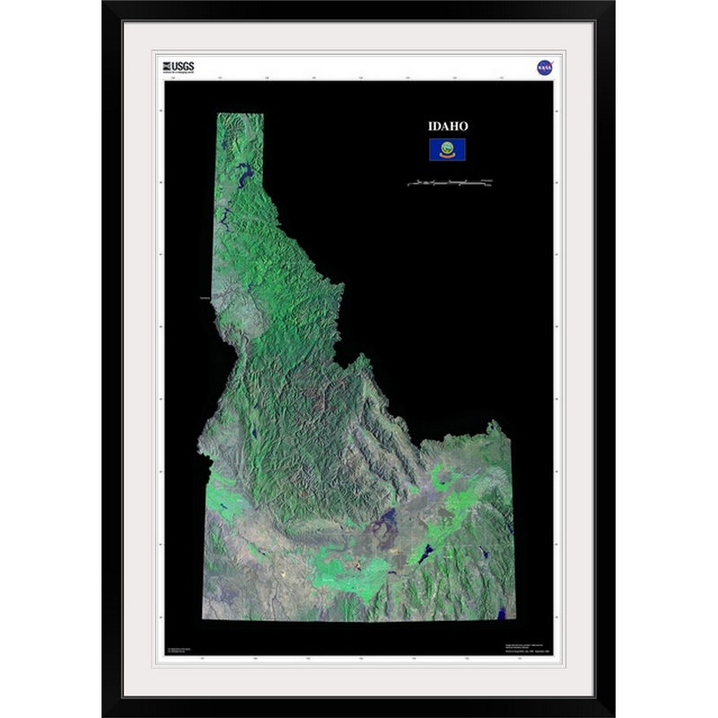 «Idaho - USGS State Mosaic», impression, Cadre noir, H 26 po x l 20 po x P 1 po