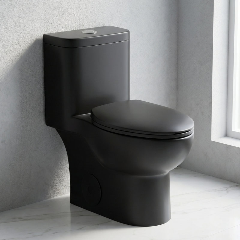 Modern Matte Black One-Piece Toilet, Tornado Flush, 1.1/1.6 GPF Dual Flush, WaterSense Certified, ADA Height 17", Rimless Design, Soft-Close Seat