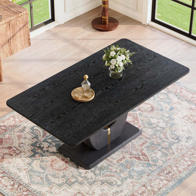 Table de salle à manger moderne et minimaliste en bois aggloméré noir MDF pour 4 à 6 personnes, robuste et élégante pour divers décors.