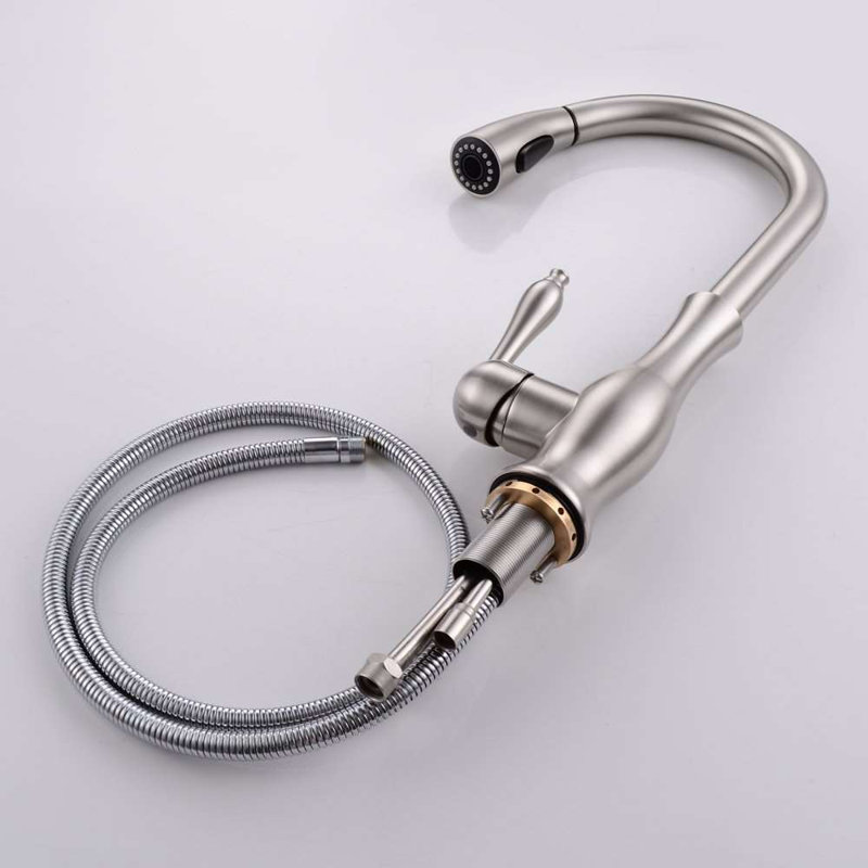Lyon Brushed Nickel Pullout Kitchen Sink Faucet Stylish and Functional with a Modern Touch