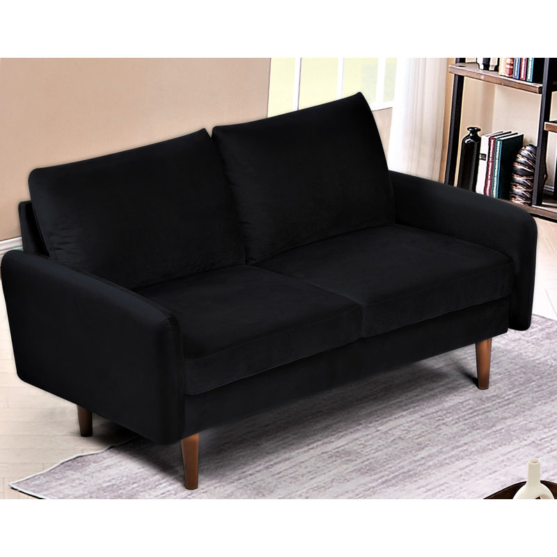 Caillier 58.32'' Velvet Loveseat, Black Velvet